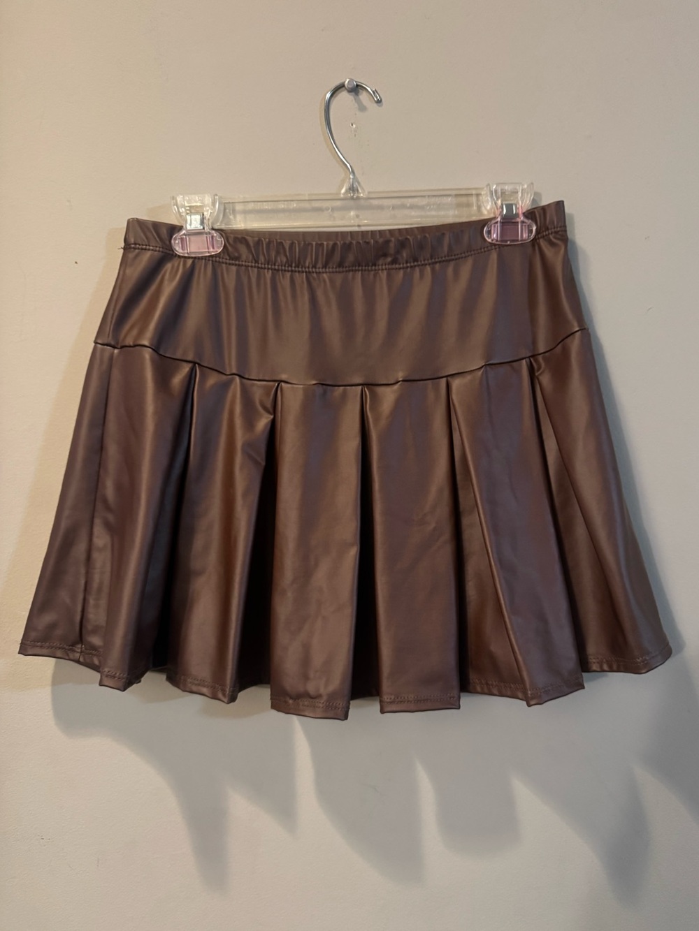 Charlotte Russe Brown Faux Leather Pleated Skater Skirt